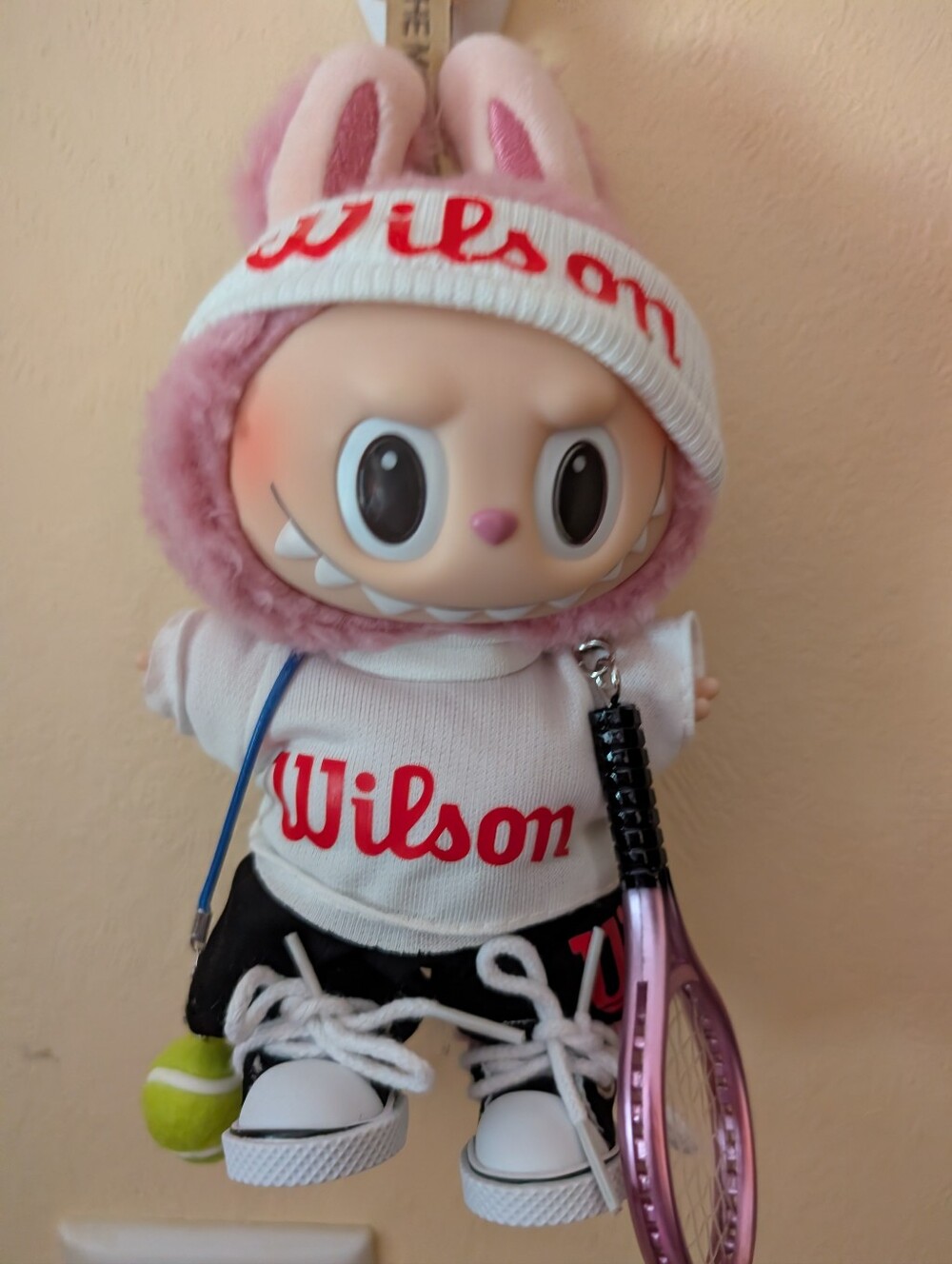 WIMBLEDON ANYONE? Wilson Pink & White BunnyLabubu Out For A Tennis Match WILSON